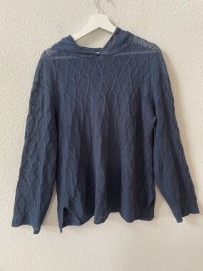 Inhabit Navy Linen Open-Knit Hooded Sweater large